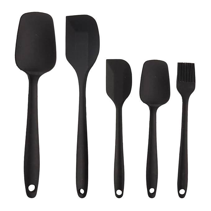 Frenchware Set of 5 Spatulas, Black | Non-stick Premium Silicone Spatula for Cooking, Baking & Mixing, Seamless Design