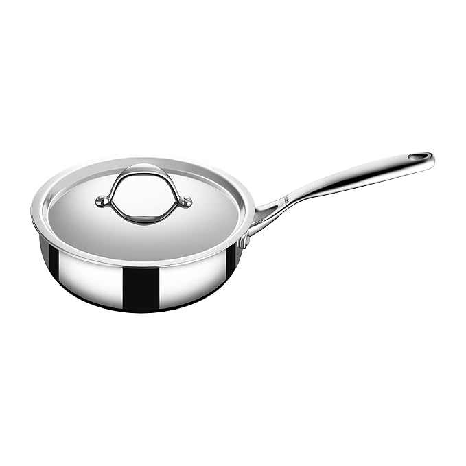 Stahl Artisan Triply Stainless Steel Saute Fry Pan With Lid | Induction Pan | Multi Pan | Stir Fry Pan | 1.8 L | 20 Cm