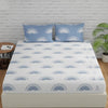 Huesland by Ahmedabad Cotton 144 TC Bedsheet for King Size Bed with 2 Pillow Covers | Sunrise | White & Powder Blue