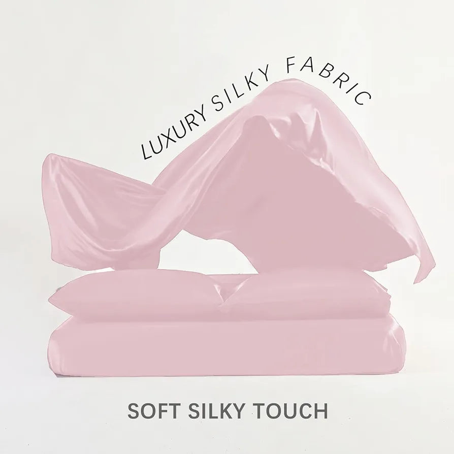 Cloth Fusion Satin Bedsheet for Queen Size Bed Set of 1  & 2 Pillow Covers Baby Pink