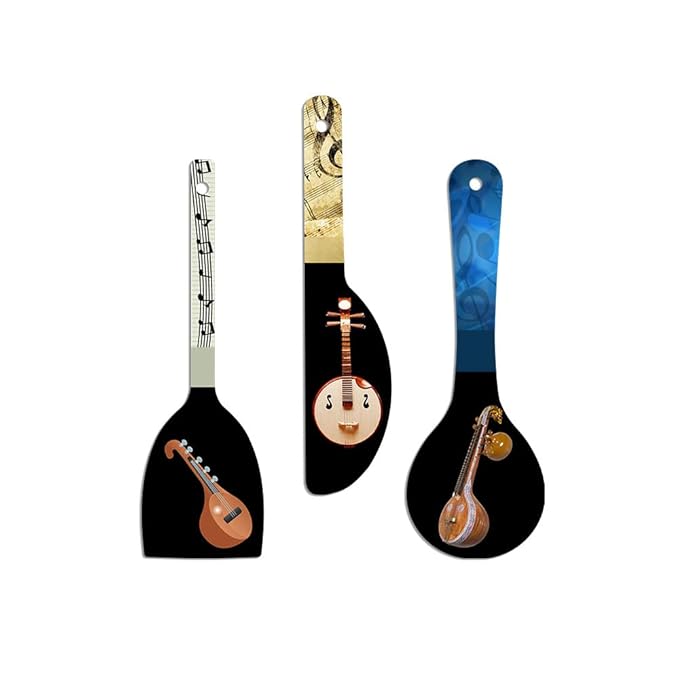 Artvibes Sitar Music Instrument Wooden Wall Hanger for Home | Artworks | Set of 3