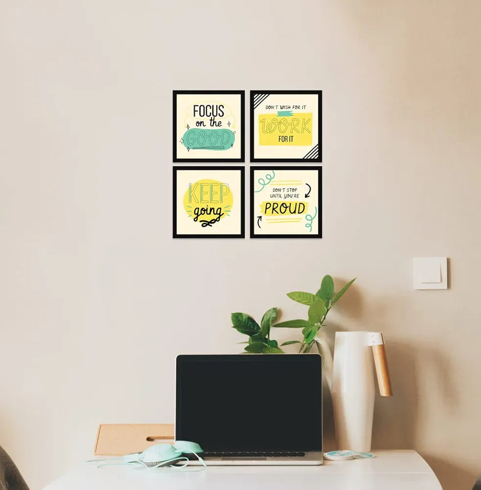 ArtX Paper Focus Motivational Quotes Wall Frame Art Painting Set of 4
