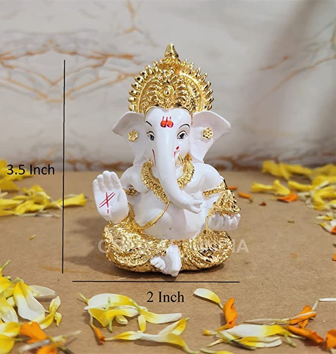 Gold Art India Gold Plated Ganesh Idol for Car Dashboard God for Home Decor Office Table
