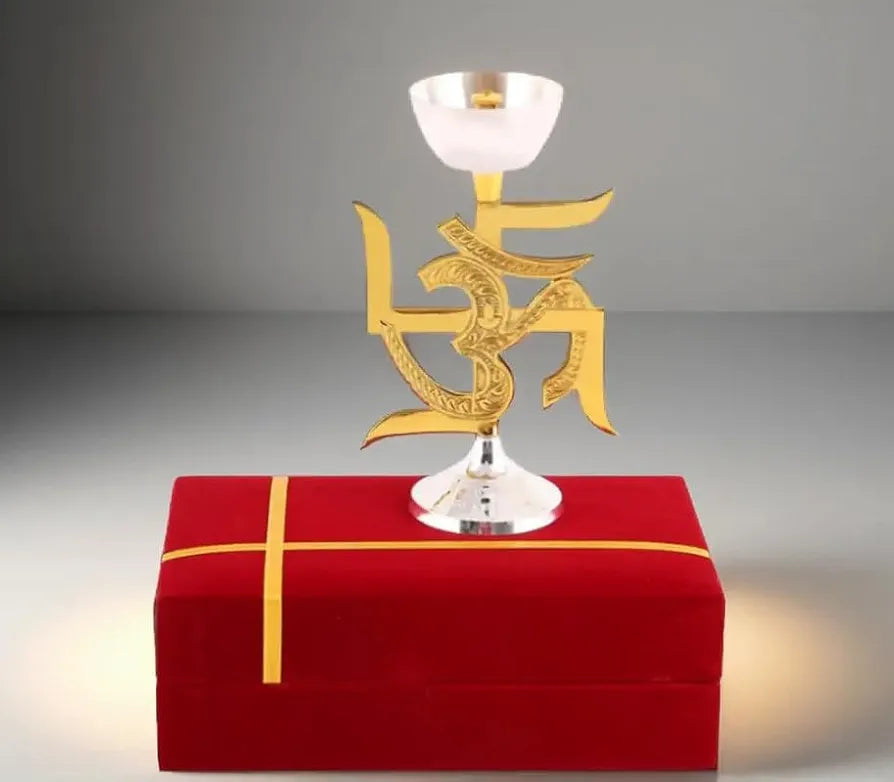 Jaipur Ace Om Symbol Gold Plated Decorative Diya With Velvet Gift Box Cave Design Ganesha