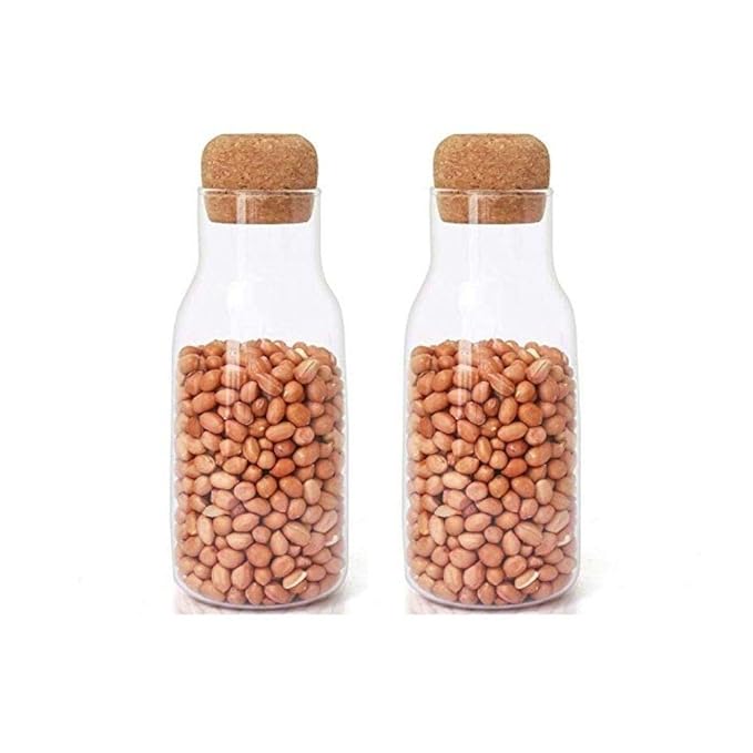 Femora Borosilicate Glass Bottle Container With Cork | Capacity 200 Ml | Transparent  | Set of 2