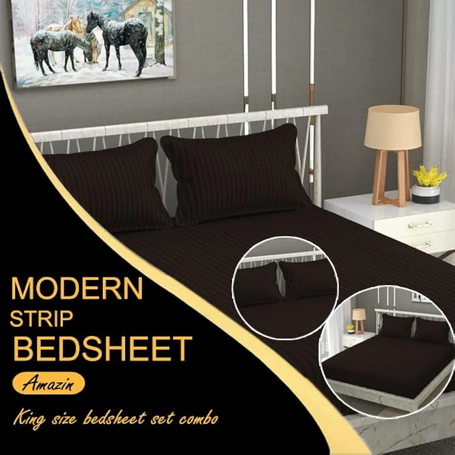 Fresh From Loom Soft Skin Safe Breathable King Size Flat Bedsheets Double Bedsheet Set with 2 Pillow Covers Coffee