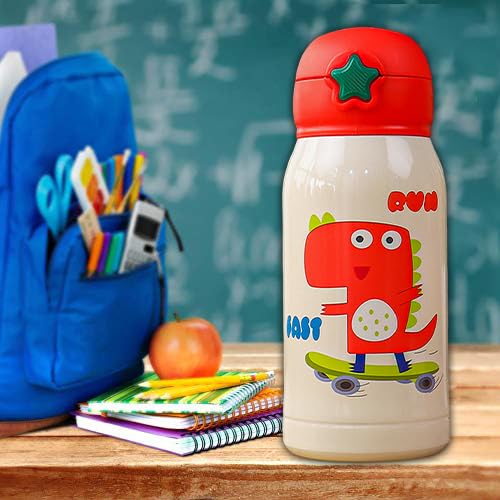 Femora Kids Dinosaur Design Hot & Cold Thermosteel Water Bottle for Kids - 380 gms