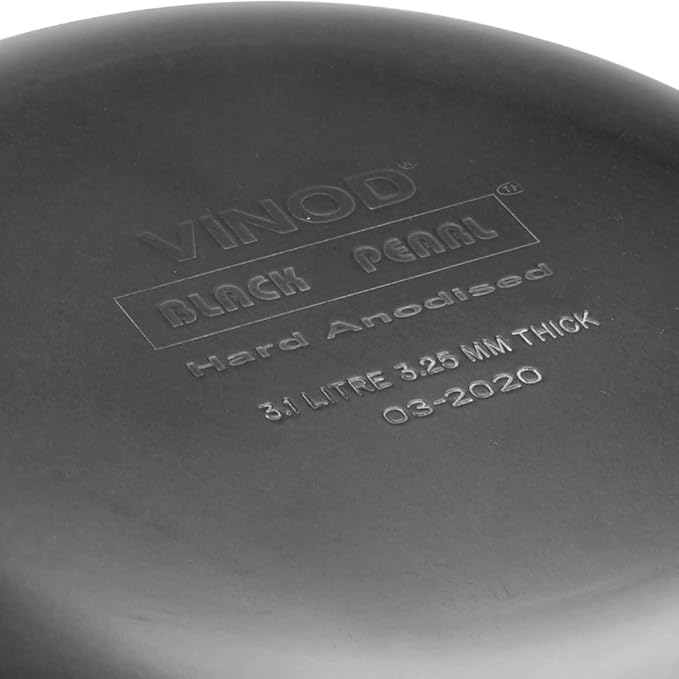 Vinod Black Pearl Plus Hard Anodised Deep Kadhai with Lid - 3.1 Litre, 24 cm | 3.25mm Thick | Natural Stick Free Kadai