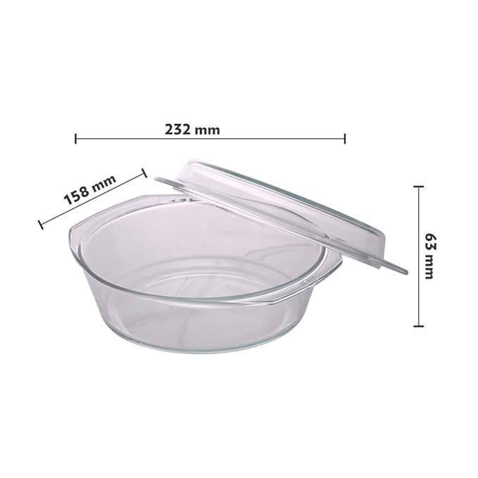 Borosil Oven and Microwave Safe Glass Serving Casserole Bowl With Glass Lid | 1.5 Litres
