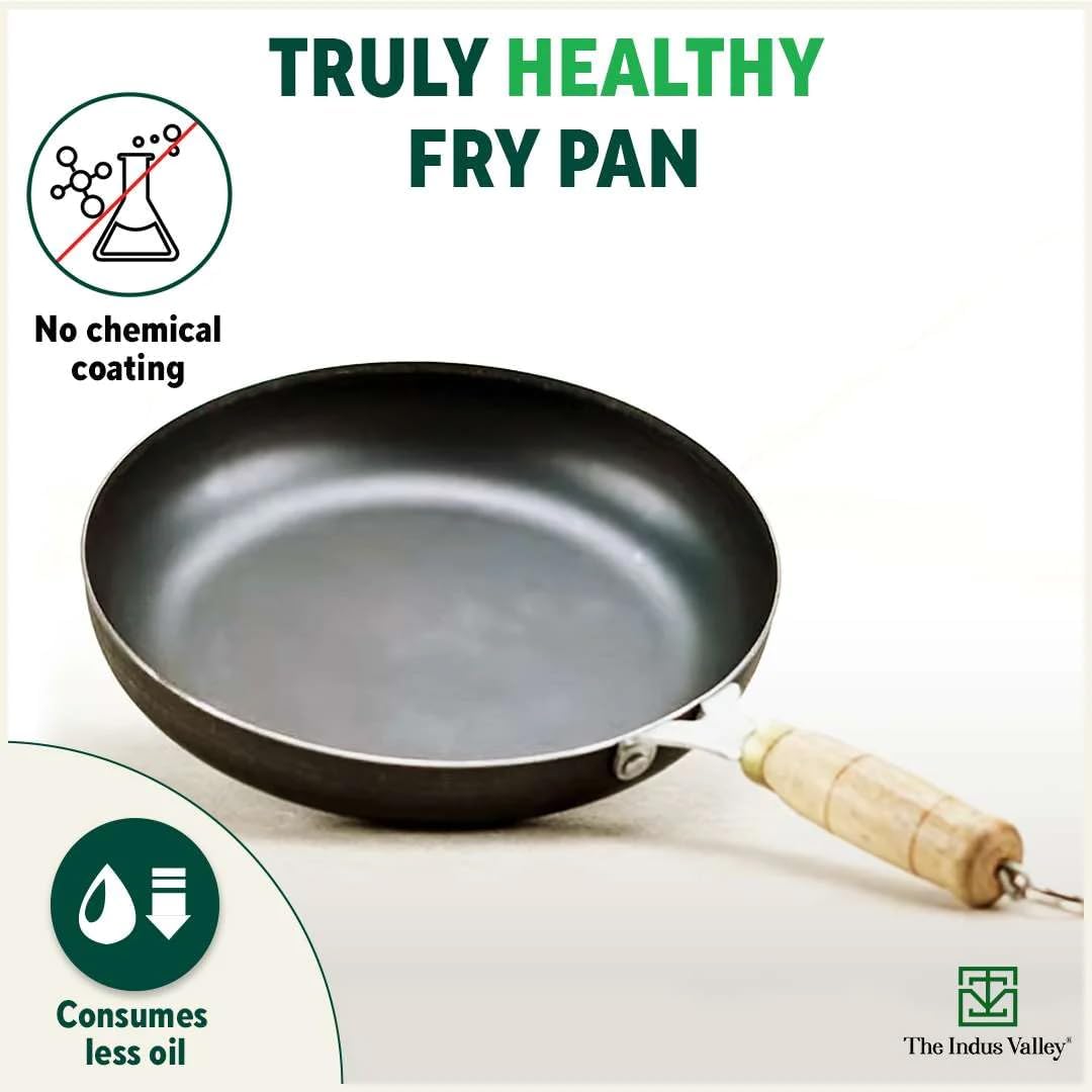 The Indus Valley Pre-Seasoned Iron Fry Pan with Wooden Handle