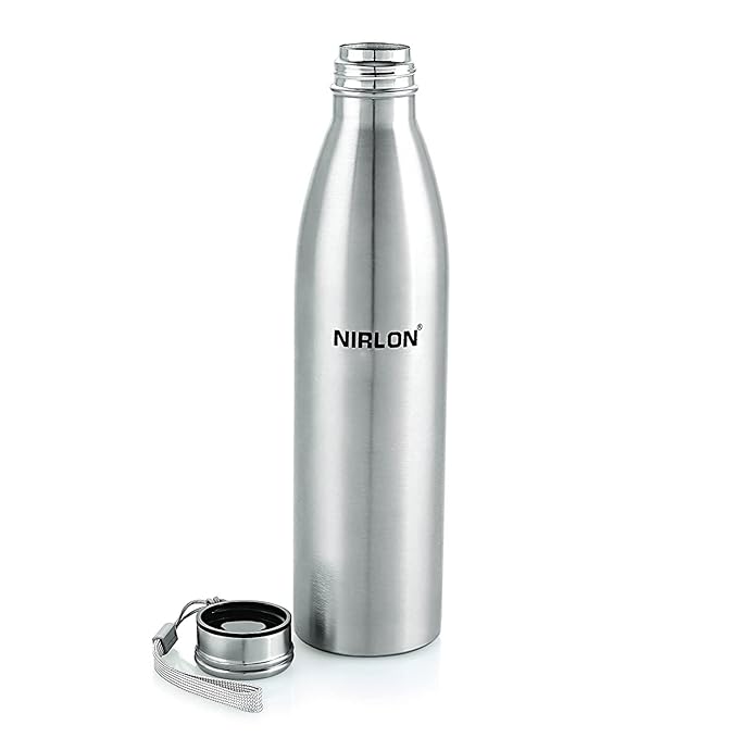 Nirlon Stainless Steel Single Wall Plain Water Bottle With String | Fridge Refrigerator Bottle - 1000 ml