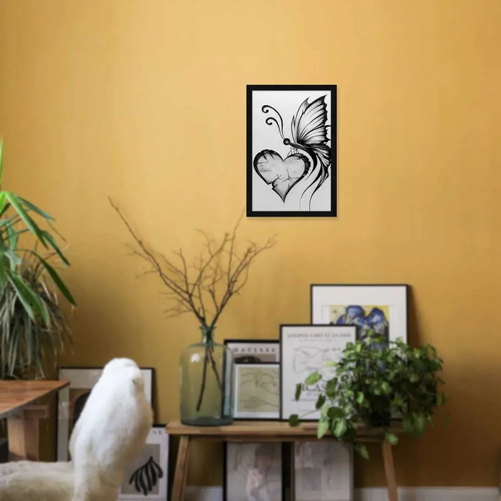 ArtX Paper Charcoal Framed Wall Art Painting Black and White Abstract Set of 1