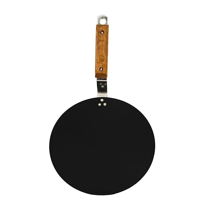 Femora Iron Concave Tawa 12 Inch | 30 Cm | Tava for Roti With Strong Wooden Handle Black | Gas Stovetop Compatible