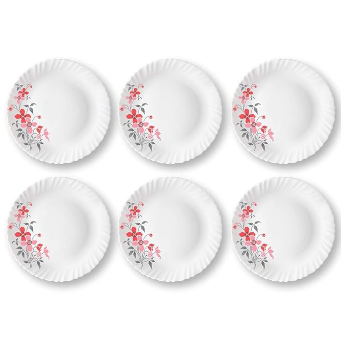 Larah by Borosil Fiore, Opalware Full Plate | 11 Inch | White | Set of 6
