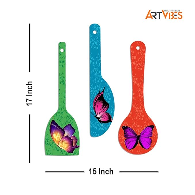 Artvibes Beautiful Butterfly Wooden Wall Hanger for Home | Set of 3