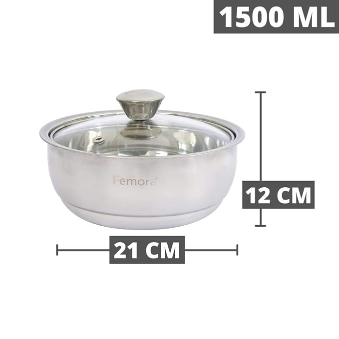 Femora Stainless Steel Double Wall Insulated Curry Server Curry Bowls | 1500 Ml | Set of 3
