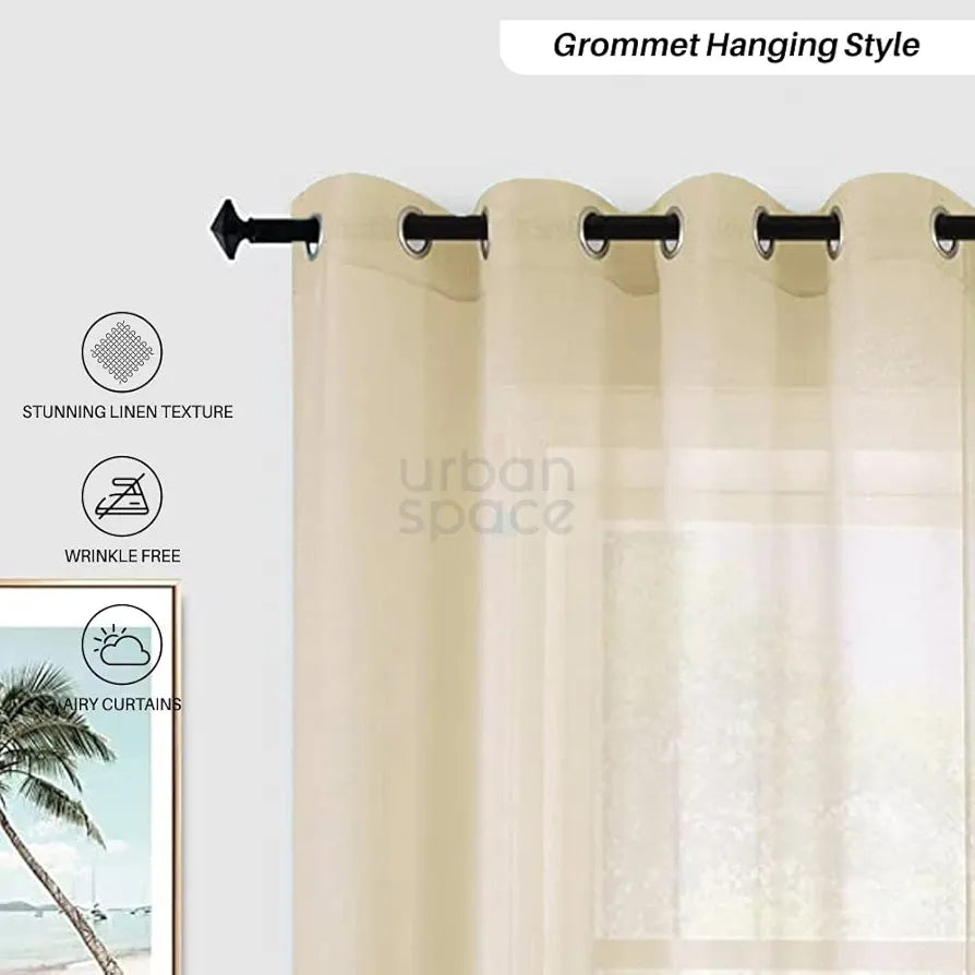 Urban Space Linen Textured Sheer Curtain for Door Room Darkening Curtain with Tieback and Eyelet Hanging Style Set of 2 Decorative Curtains Taupe