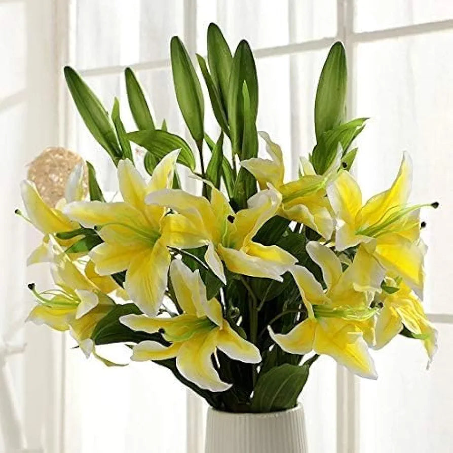 Lily Artificial Flowers Sticks Yellow