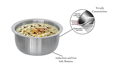 Femora Tri-ply Tope/ Bhagona for Healthy Cooking | Capacity 2.8 Litres | Size-20 Cm | Zero Non-stick Coating