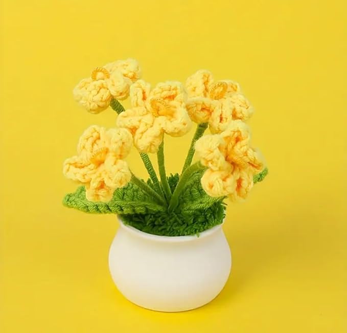 Crochet Flowers Artificial Sunflower Small Yellow Daisy with Pot