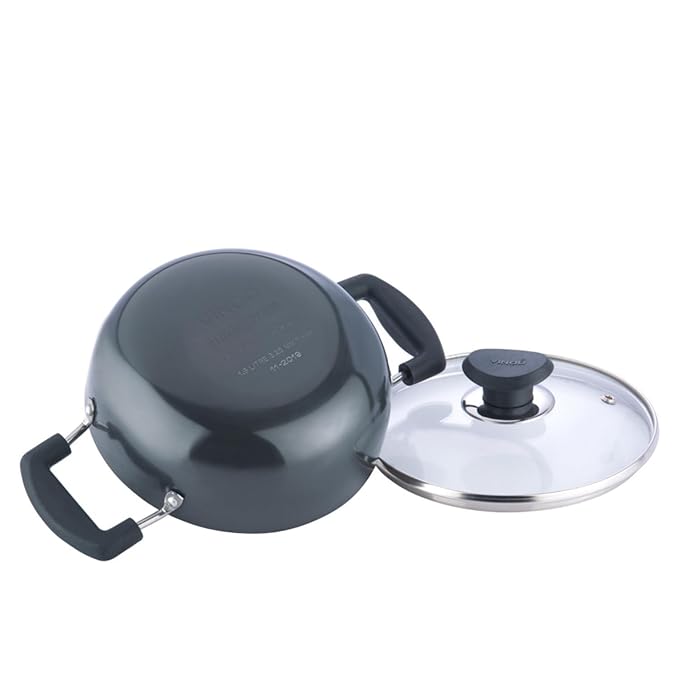 Vinod Black Pearl Hard Anodised Non Stick Deep Kadhai with Glass Lid - 4.1 LTR, 26 cm | 3.25mm Thickness | kadai for Cooking