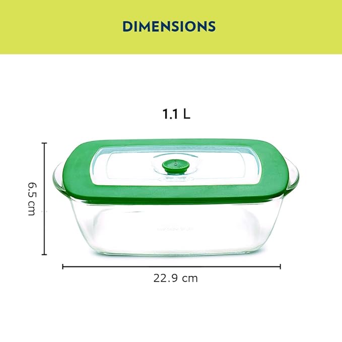 Borosil Glass Dish With Lid | 1 Piece | 1100ml | Transparent