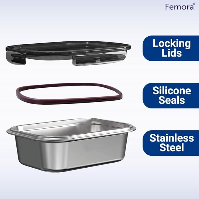 Femora High Steel Square Container Airtight Leakproof Unbreakable Storage Container/ Lunch Box | 550 Ml | Set of 3