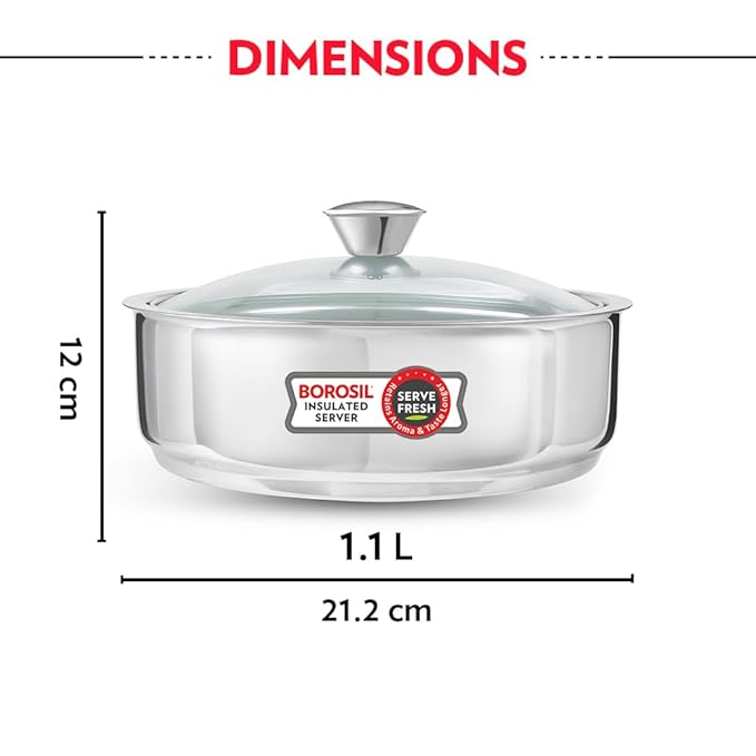 Borosil Stainless Steel Insulated Roti Server | 1.1 Litres | Silver