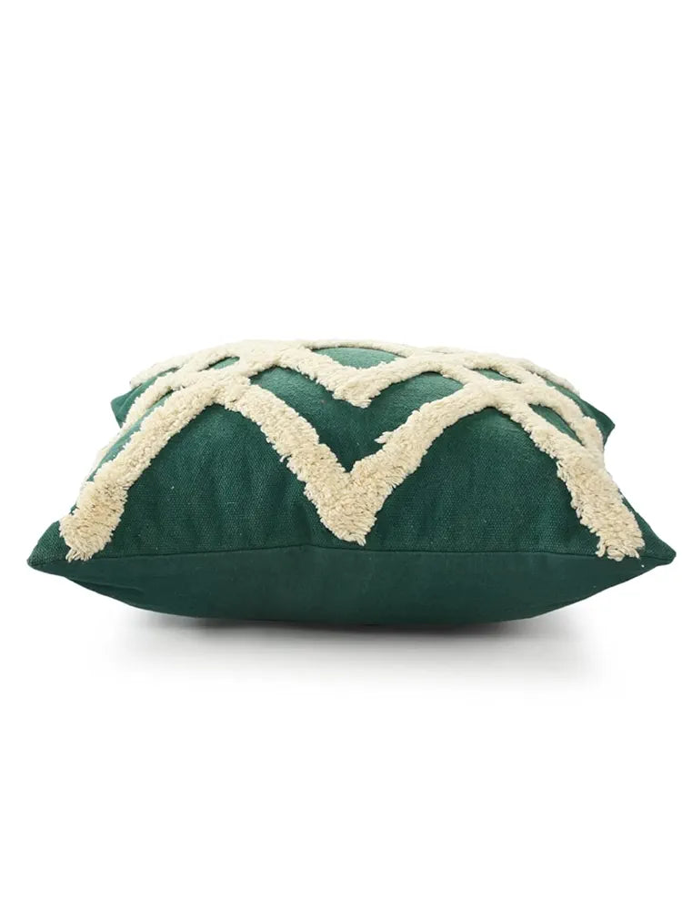 Sashaa World Cotton Cheer Tufted Cushion Cover Ideal For Sofa Ivory & Green