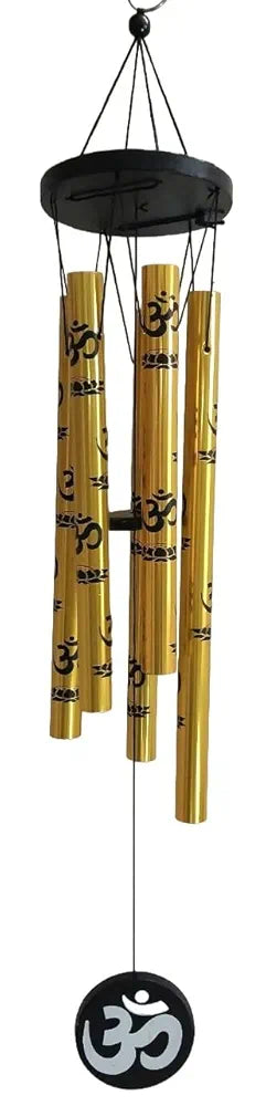 Tej Gifts Feng Shui Metal Wind Chime with OM Symbol – 5 Pipes Golden Hanging Bells