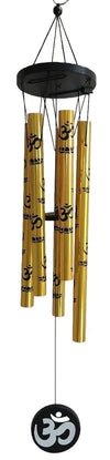 Tej Gifts Feng Shui Metal Wind Chime with OM Symbol – 5 Pipes Golden Hanging Bells