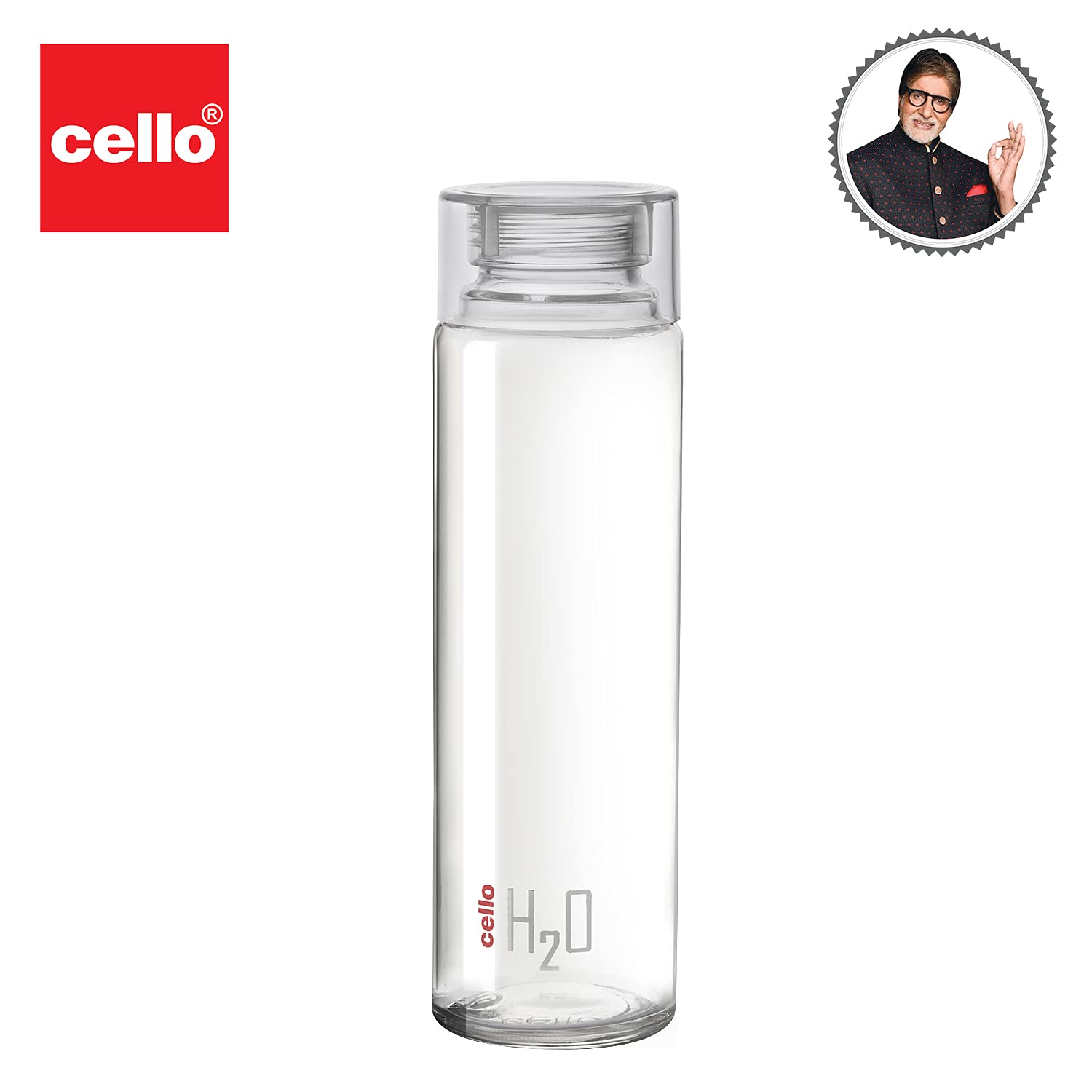 Cello H2O Glass Fridge Water Bottle with Plastic Cap | 920 ml | Set of 3 | Clear
