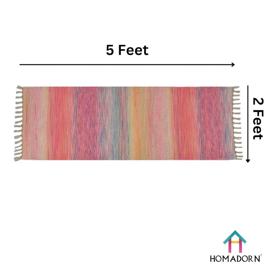 HomadornHandmade Sustainable Printed Modern Dhurrie/Rugs/Carpet Colour Multicolor 019
