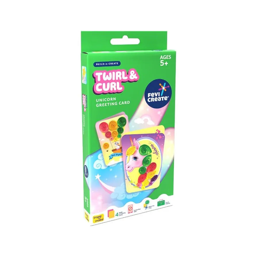 Fevicreate Build-n-Create Twirl & Curl Unicorn Greeting Card Kit | Quilling Art | Colourful Unicorn Greeting Cards | Travel Friendly | Screen-Free Play | Gifting | Ages 5 +
