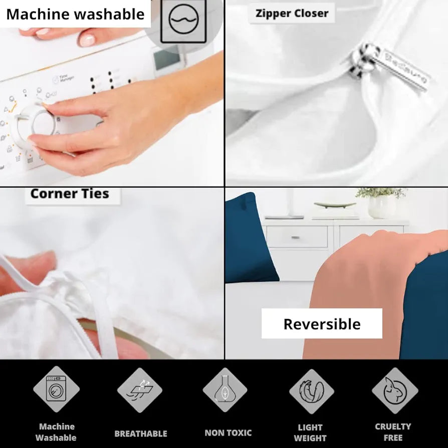 Divine Casa Microfiber Reversible Single Bed AC Duvet Cover Set with 1 Pillow Cover Soft & Cozy for Quilt/Comforter/Blanket  Colour Green & Navy Blue