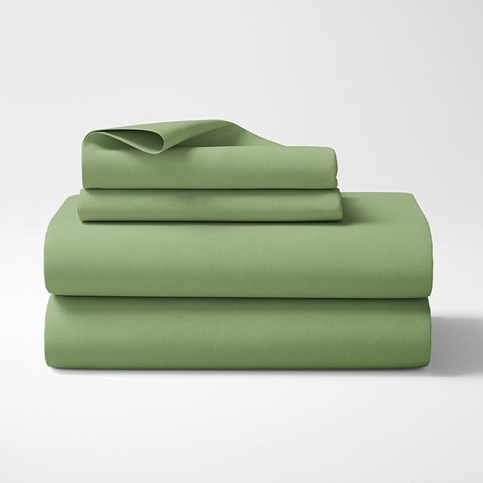 Haus & kinder Cotton Plain Solid Bedsheet for King Size 2 Pillow Covers | Colour Moss