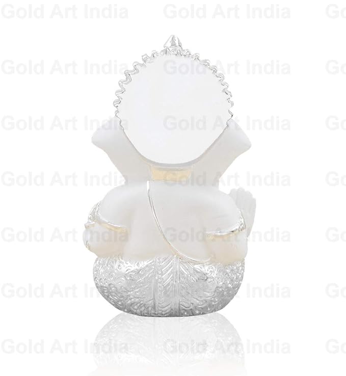 Gold Art India Silver Finish Ganesh Idol For Car Dashboard Ganesha Murti For Home Decor