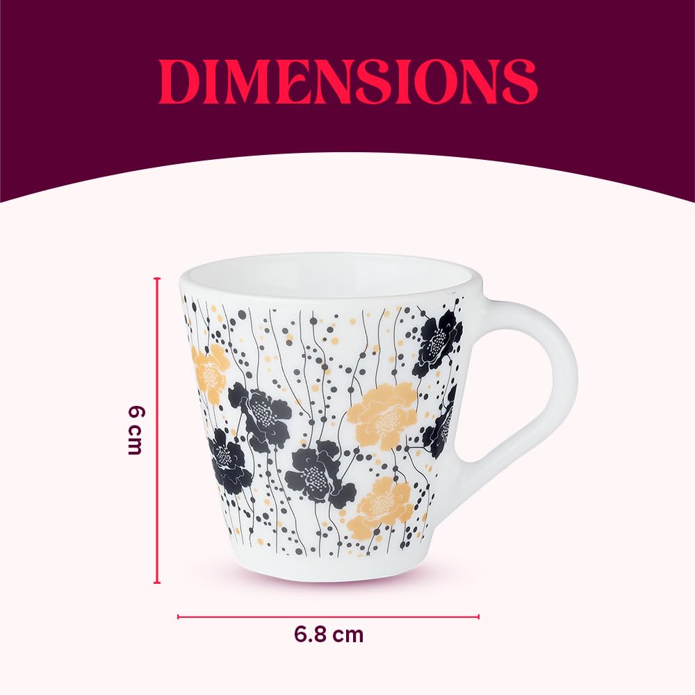 Larah by Borosil Novelty Series Dreamer Opalware Mug | Set of 6 Tea/coffee Mugs | 110 Ml Each