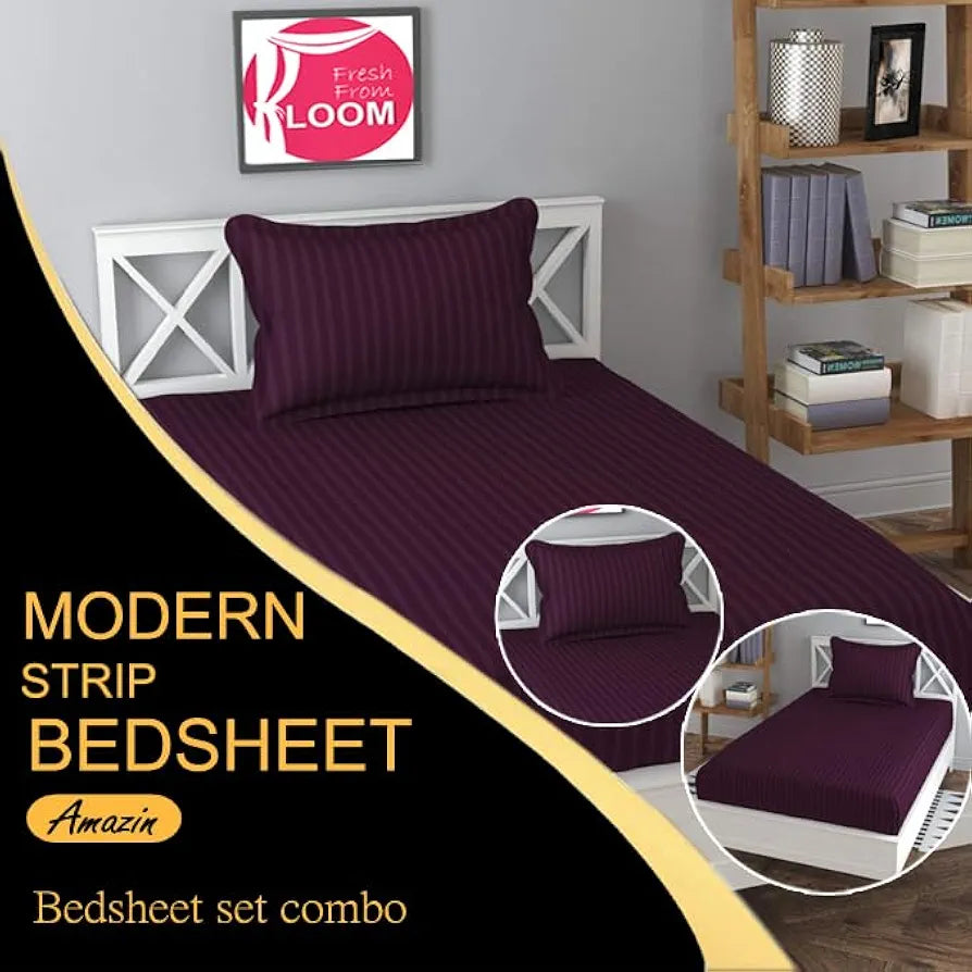 Fresh From Loom Microfiber Wrinkle Resistant Soft Skin Safe Breathable Single Size Flat Bedsheets Set with 1 Pillow Covers 144 TC Wine
