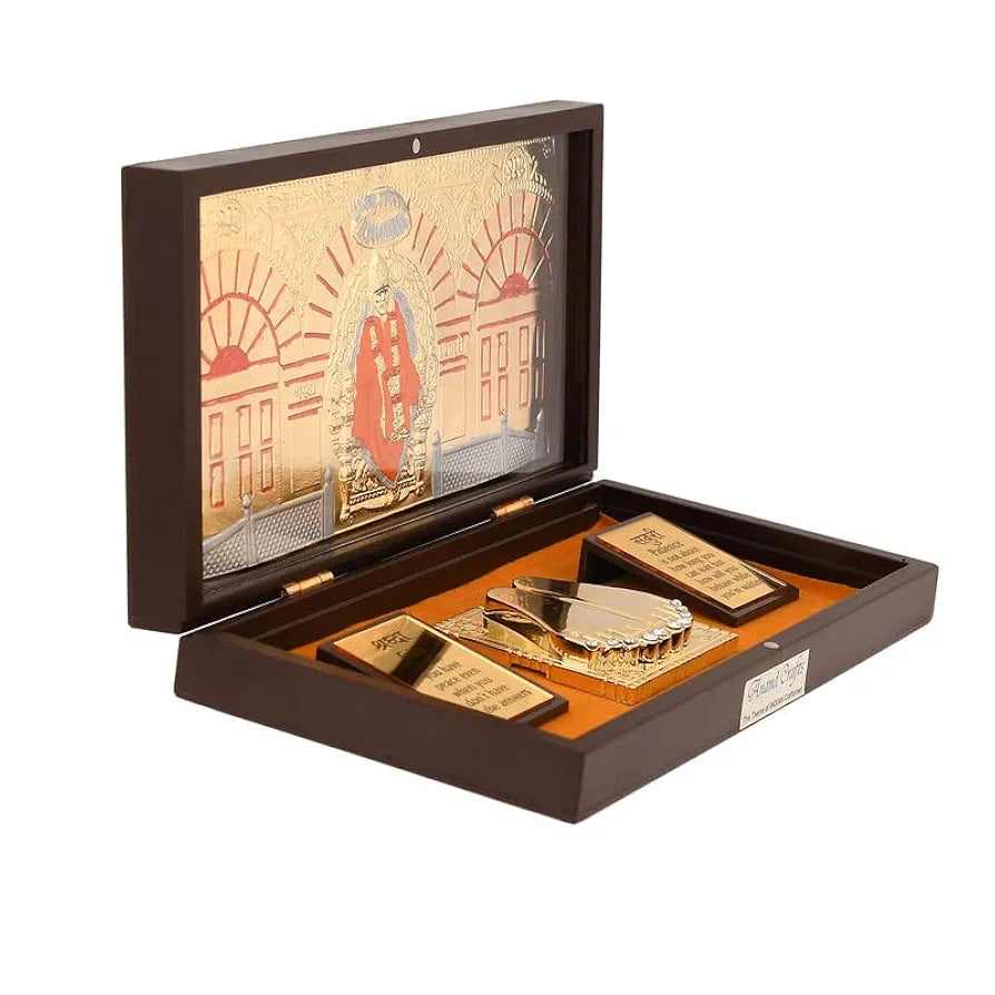 Jaipur Ace Shirdi Sai Baba Gold Plated Charan Paduka Yantra With Wooden Box
