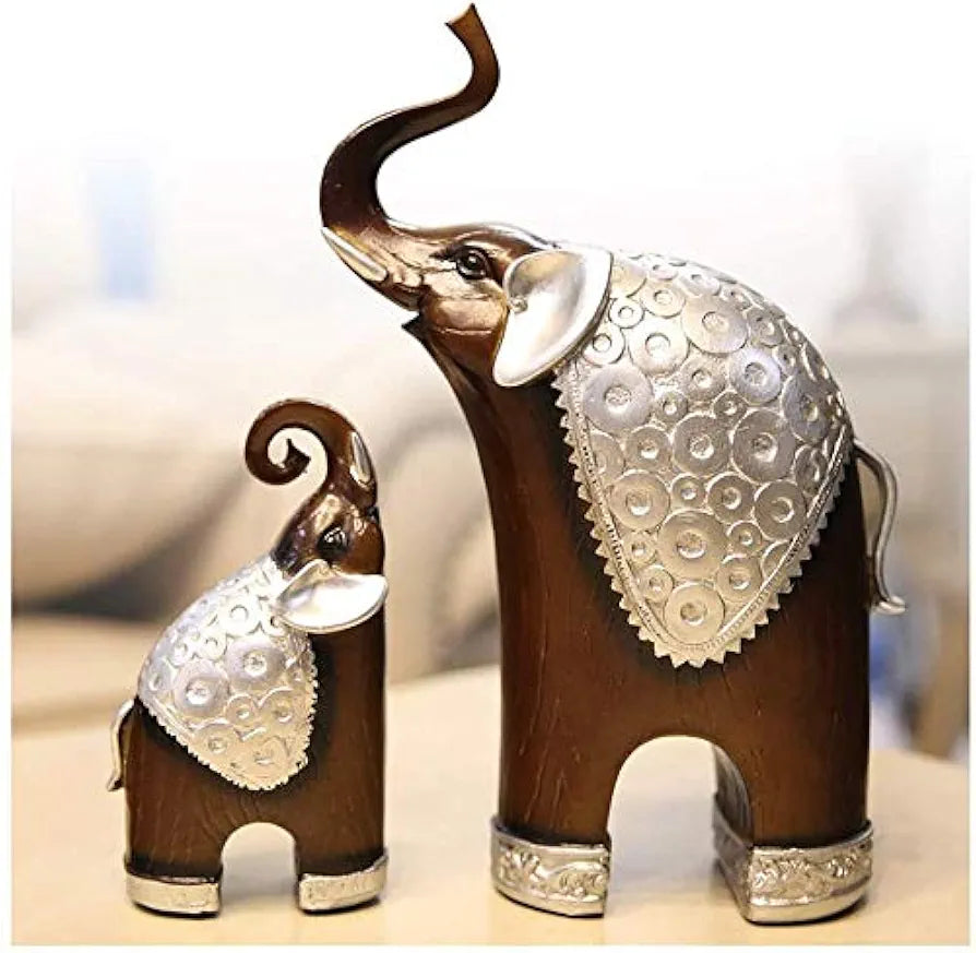 Xtore Thai Style Elephant Figurines Mother & Child Elephant Fengshui Resin Sculptures for Home Decor