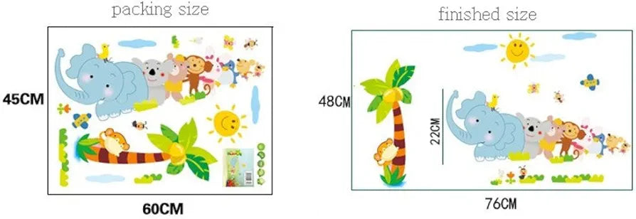 Decals Design Jungle Cartoon Cute Animals Wall Sticker