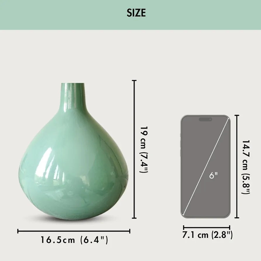 Behoma Metal Round Flower Vase Sea Mist Green Tall Vase Flowers not Included