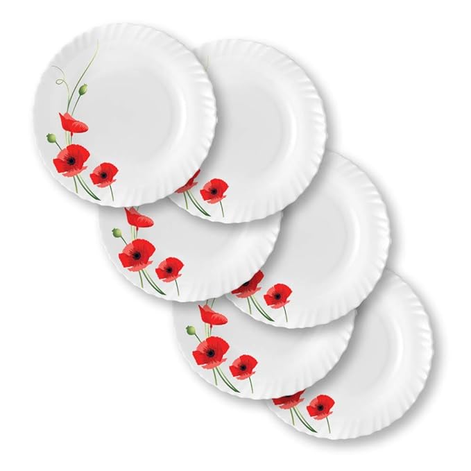 Larah by Borosil R.carnation, Opalware Full Plate | 11 Inch | White | Set of 6