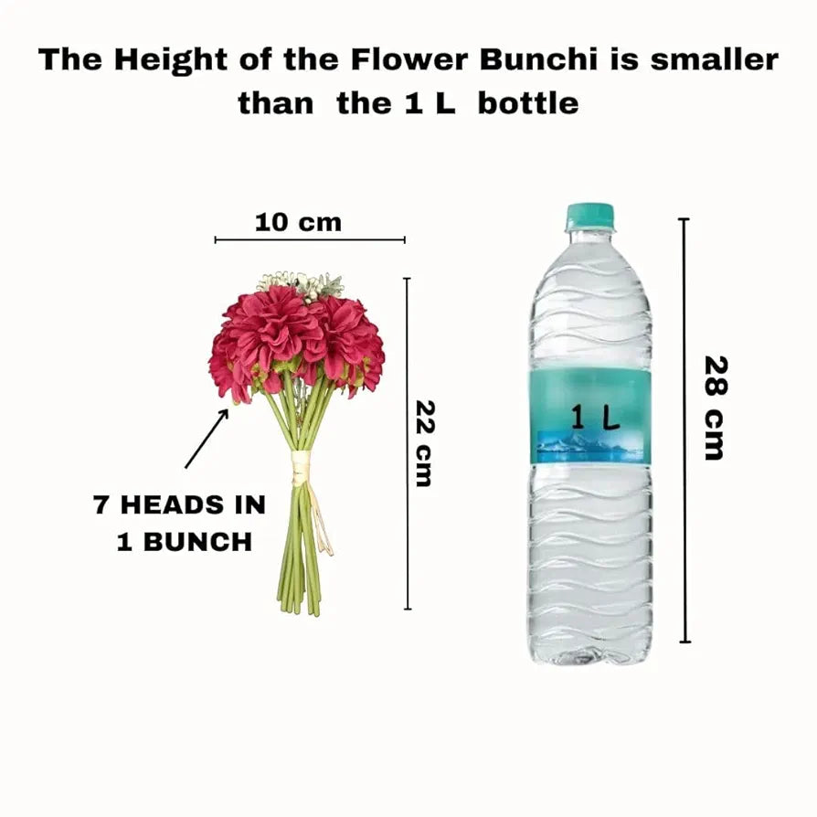 Artificial Dahlia Flower Bunch – 7-Stem Faux Bouquet Realistic Fabric Flower Arrangement Pink