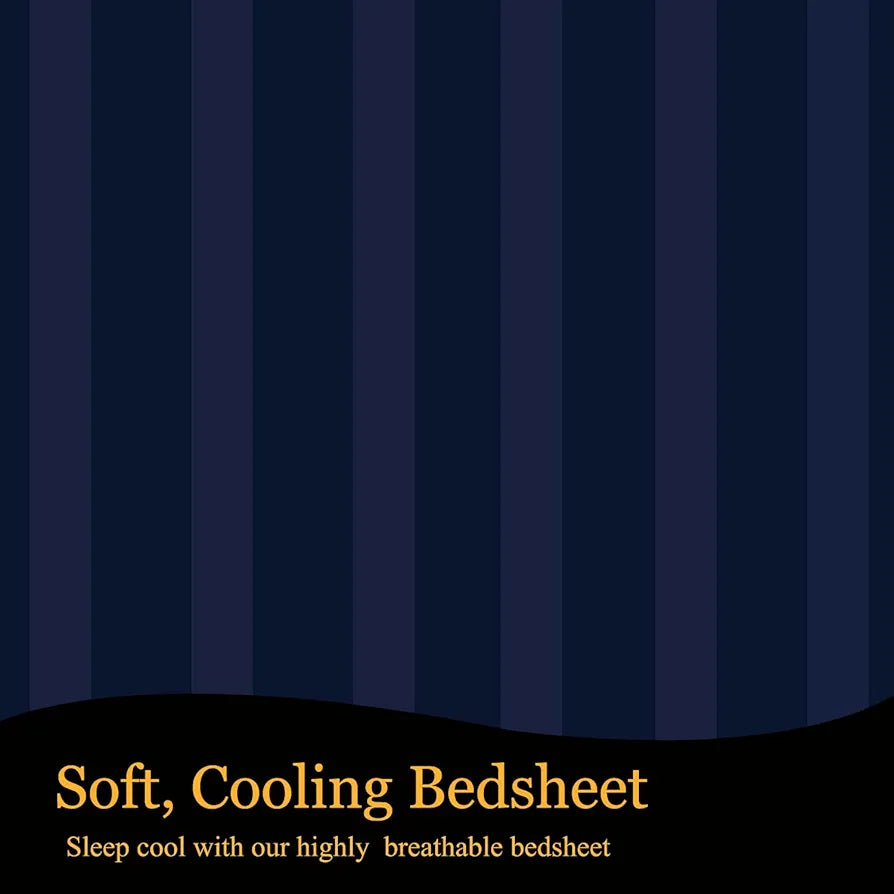 Fresh From Loom Breathable King Size Flat Bedsheets Hotel & Home Double Bedsheet Set With 2 Pillow Covers 144 TC Navy Blue