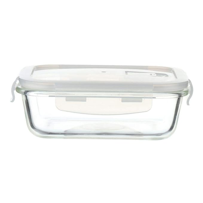 Femora Borosilicate Rectangular Glass Food Storage Container With Air Vent Lid | 620 Ml | Blue