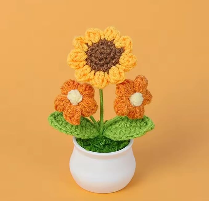 Crochet Flowers Artificial Sunflower Sunflower with Daisy Pot