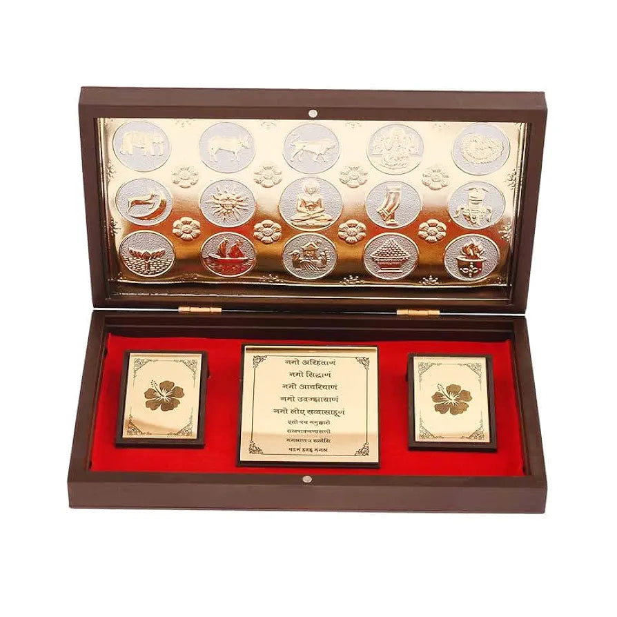 Jaipur Ace Jai Jinendra Mahavir Swami Ji Jain Gold Plated Charan Paduka Yantra With Wooden Box