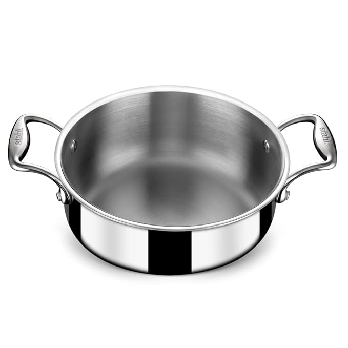 Stahl Triply Stainless Steel Casserole With Lid | Triply Stainless Steel Sauce Pot | Induction Pan | Artisan 4820 | Dia 20 Cm | 2.2 Litres